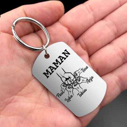 Personalisierbarer 5 Namen & Text Faust Schlüsselanhänger