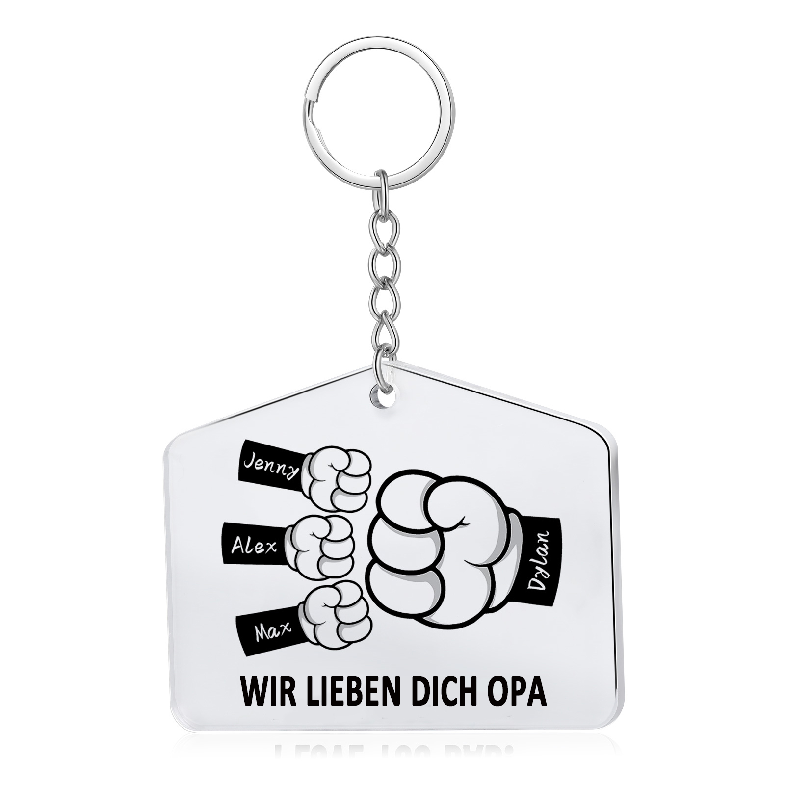 Personalisierbare 4 Namen & 1 Text Faust Acryl Schlüsselanhänger-Geschenk für Großvater/Vater