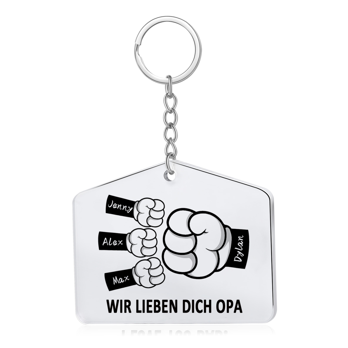 Personalisierbare 4 Namen & 1 Text Faust Acryl Schlüsselanhänger-Geschenk für Großvater/Vater