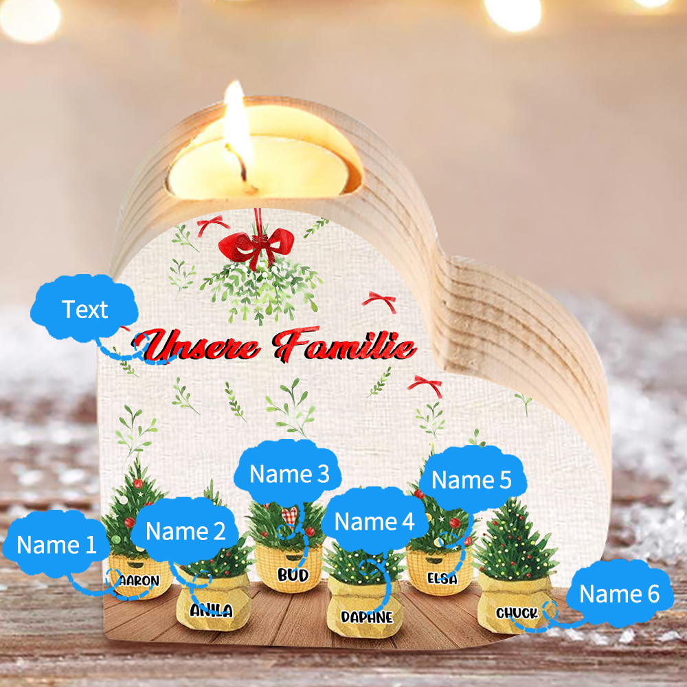 Personalisierte 6 Namen & Text Zimmerpflanze Familie Herzform Kerzenhalter für Großmutter