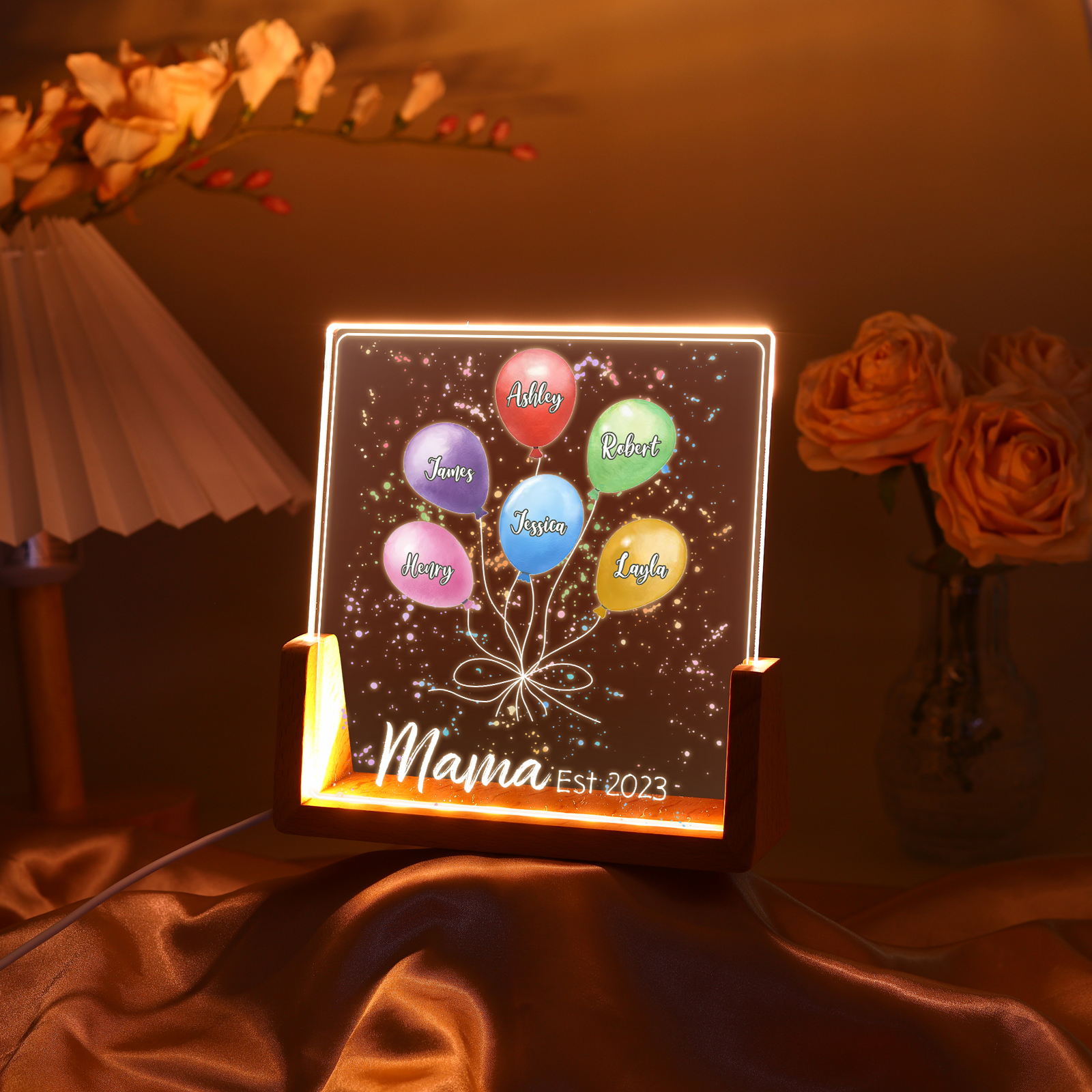 Personalisierte 6 Namen & Text & Datum Ballon Nachtlicht Geschenk für Großmutter/Mutter zum Muttertag
