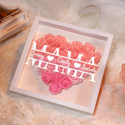 Mama Dichteplattenrahmen Deko-Personalisierbare 2 Namen Blume Ornament für Mutter
