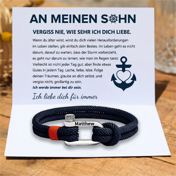 Herren Personalisierter 1 Name Edelstahl Hufeisenschnalle Handseil Armband-An meinen Sohn Glaube an dich selbst-Geschenk mit Nachrichtenkarte