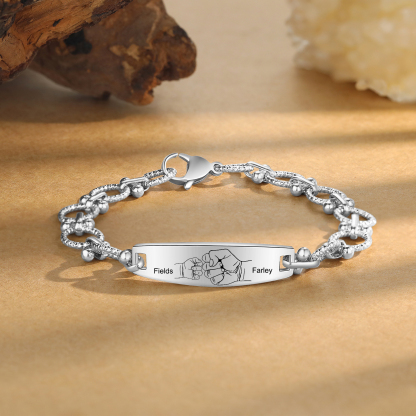 Herren Armband-Personalisiertes 2 Namen Faust Edelstahl Armband 