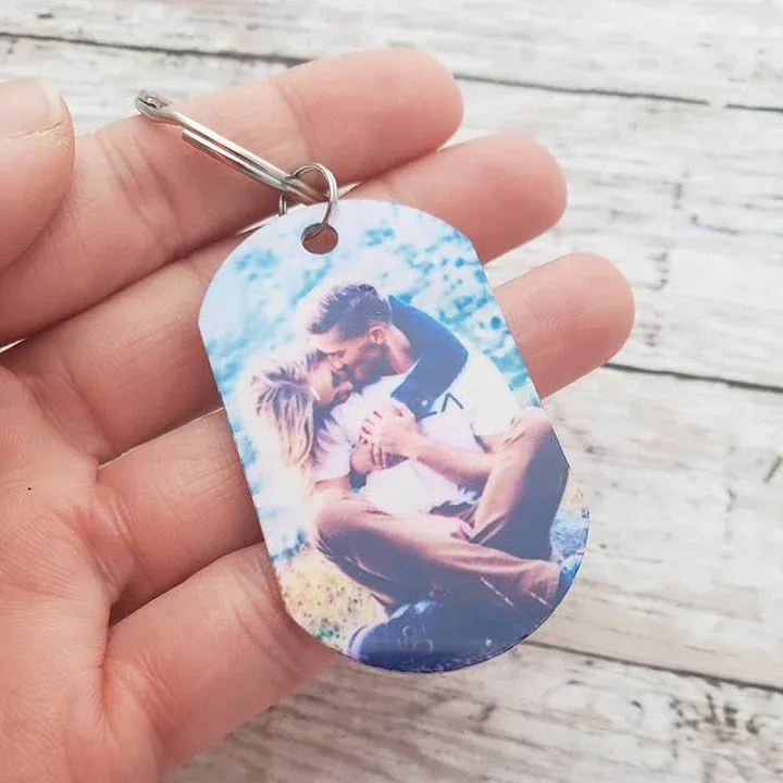 Personalisierter 1 Name & Datum & 2 Fotos Halskette & Foto & Name Schlüsselanhänger Geschenkpackung Geschenkset mit Karte für Frau Freundin
