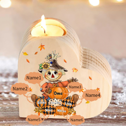 Personalisierter 6 Namen Vogelscheuche Familie Herzform Kerzenhalter für Großmutter