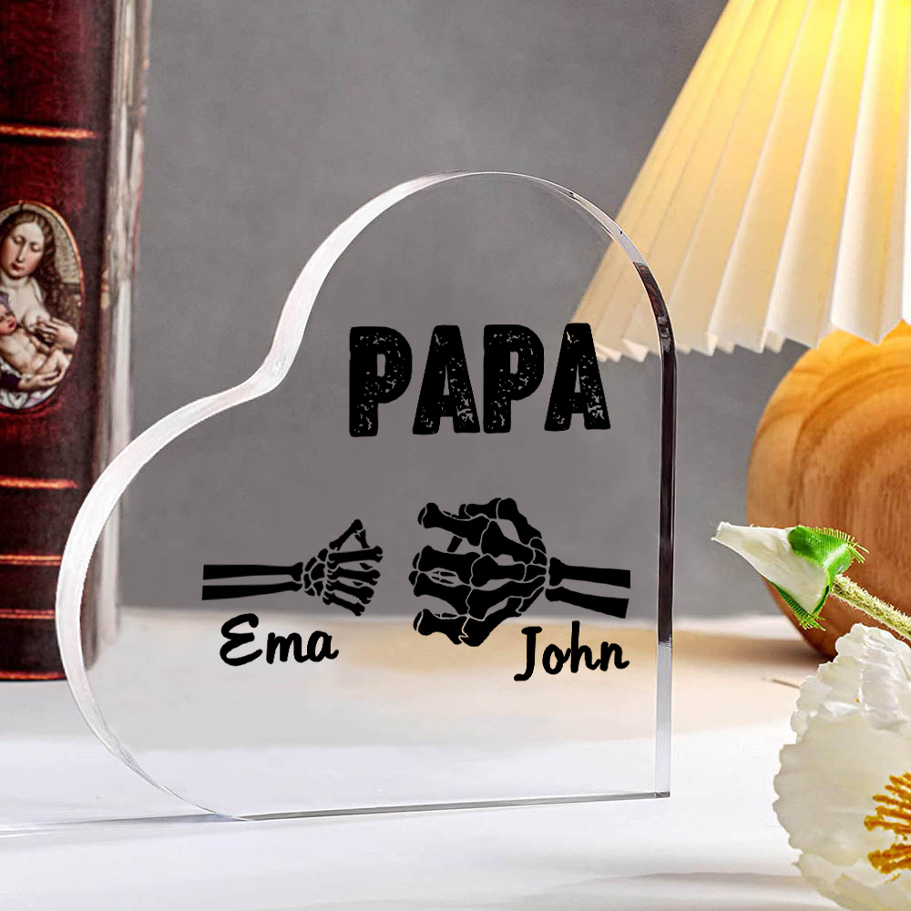 Personalisierte 2 Namen Acryl-Deko Papa Skelett Hand Schreibtischdekoration für Vater