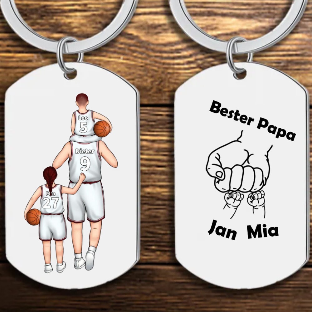 Personalisierbarer 2-4 Namen Fauststoß Familie Basketball-Mannschaft Schlüsselanhänger-Geschenk für Vater