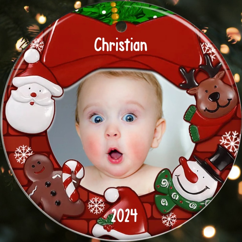 Acryl Weihnachtsornament-Personalisiertes Foto & Name & Jahr Rund Baby Ornament/Schlüsselanhänger mit Schlüsselring