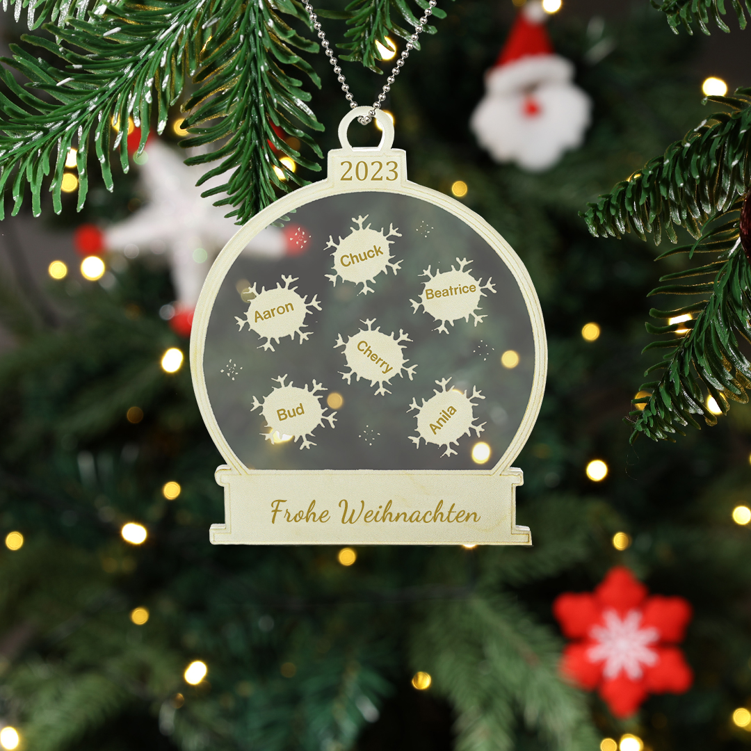 Acryl Personalisierte 6 Namen & Text & Jahr Beige Rund Schneeflocke Weihnachtsornament Weihnachtsbaum Anhänger
