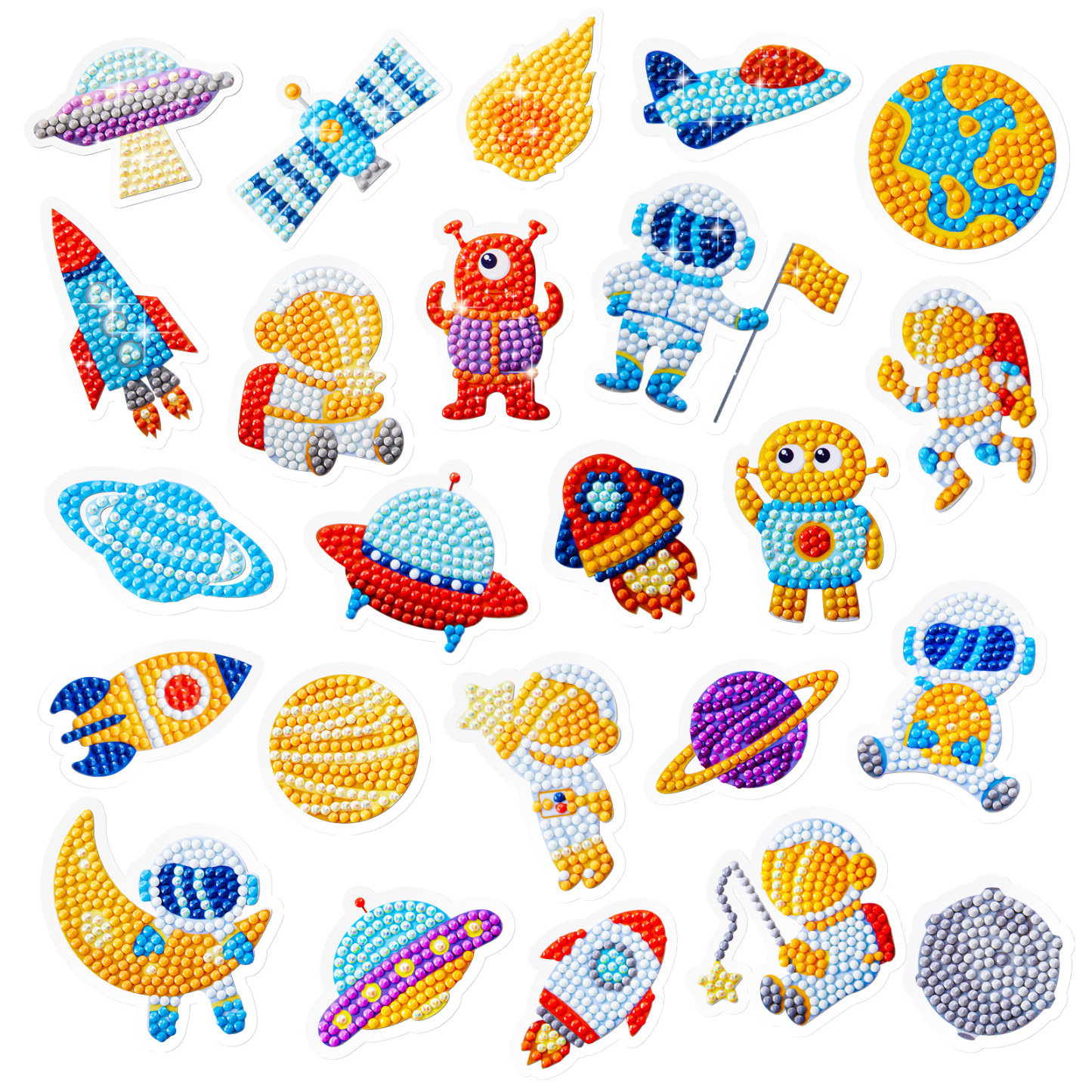 24 Stück Weltraumthema 5D Diamant-Malerei-Aufkleber Handgefertigtes Dekor-Geschenk Mosaik-AufkleberKunsthandwerk für Kinder