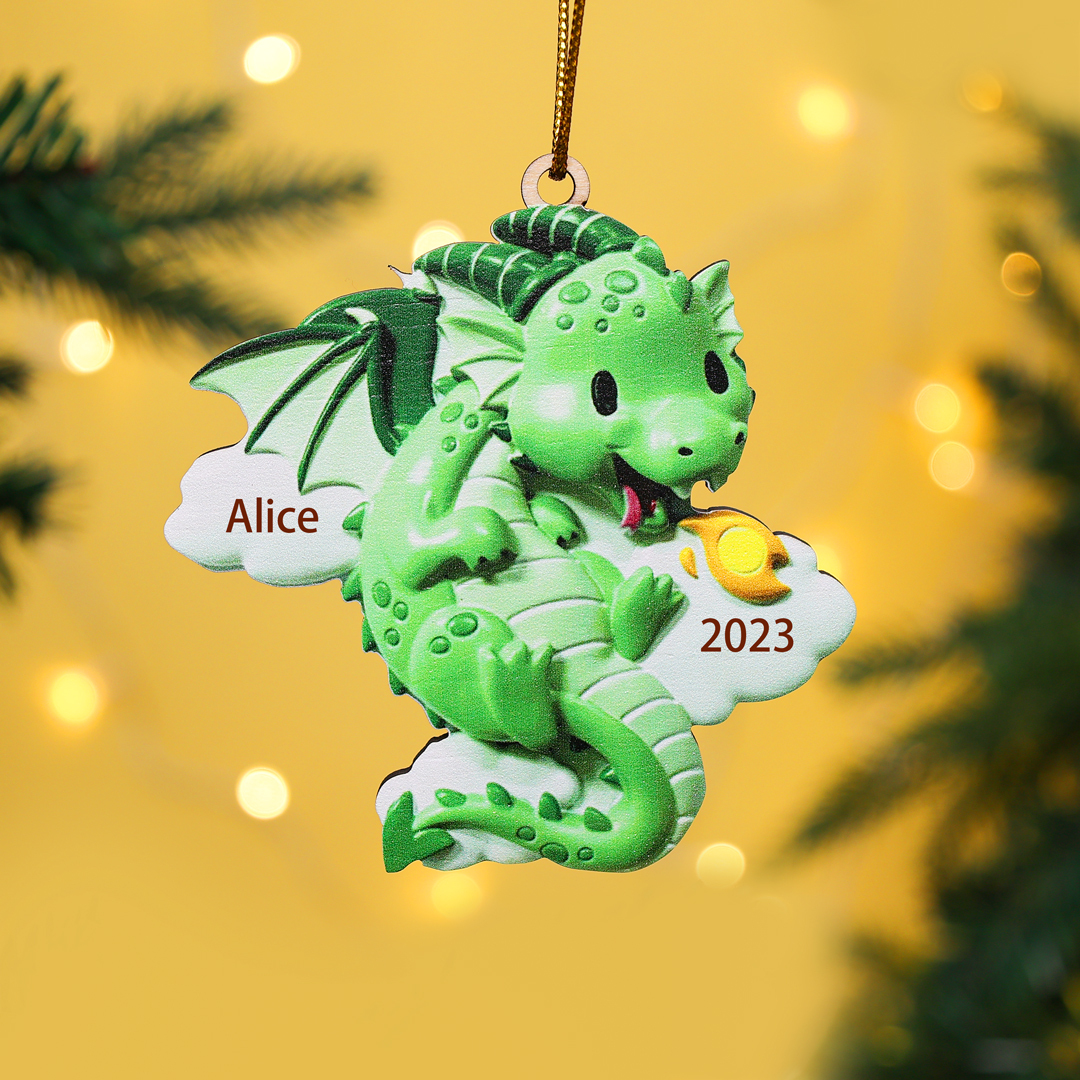 Holz Personalisierter Name &Jahr fliegender Drache Weihnachtsornament Weihnachtsbaum Anhänger