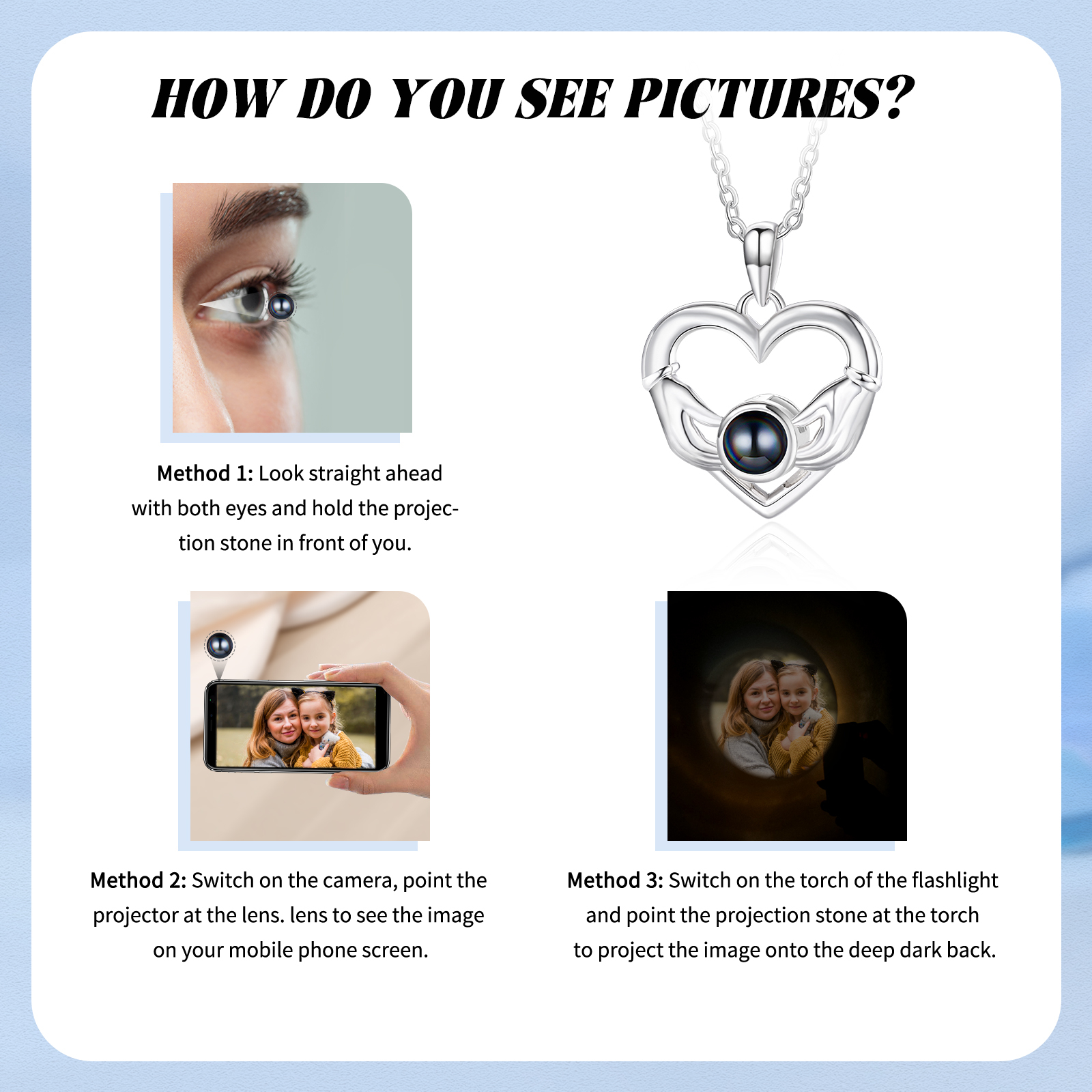 Personalisierte Herzkette mit Händen, Fotoprojektion, Geschenk für sie