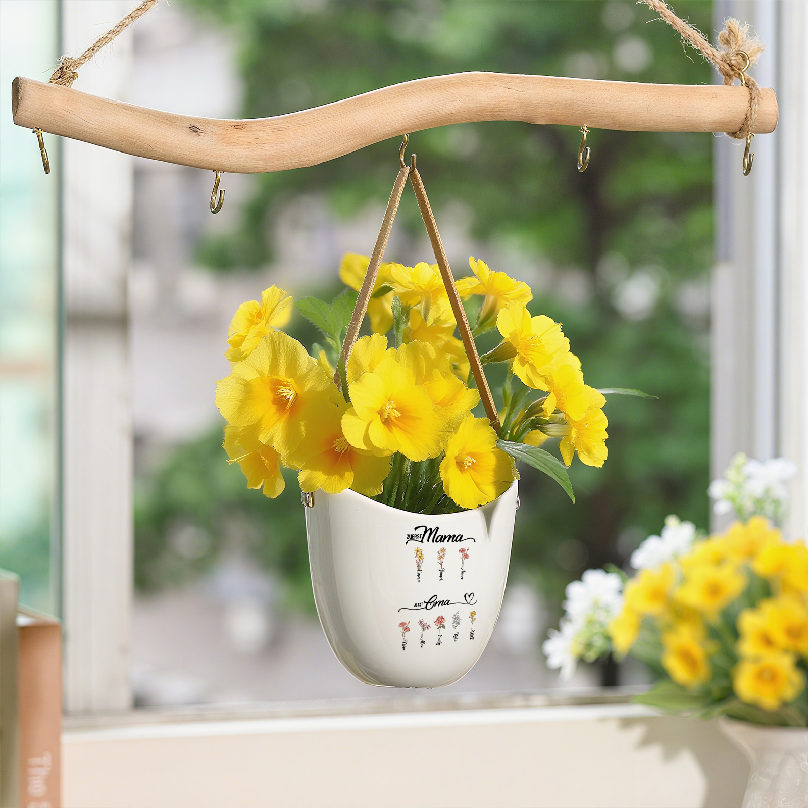 Personalised Hanging Planter Leather Strap For Mum Nan