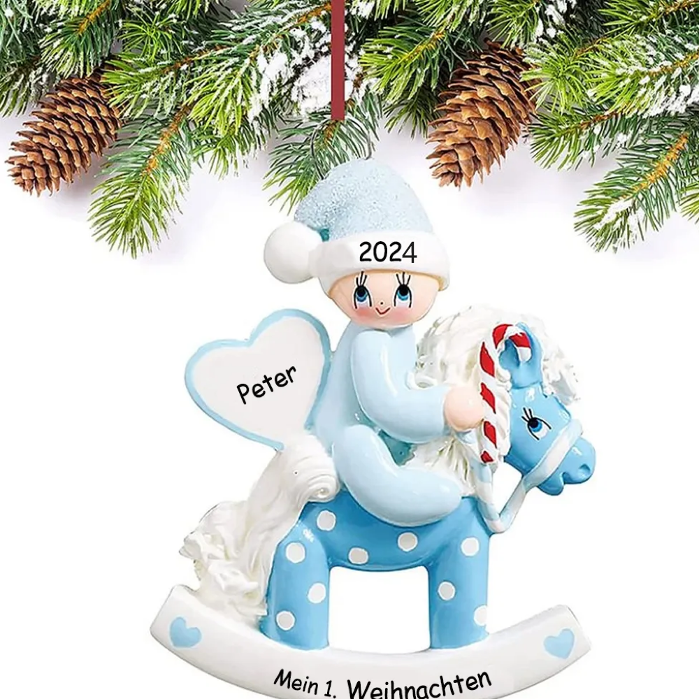 Holz Weihnachtsornament-Personalisierter Name & Text & Jahr Ball Baby Pony Ornament