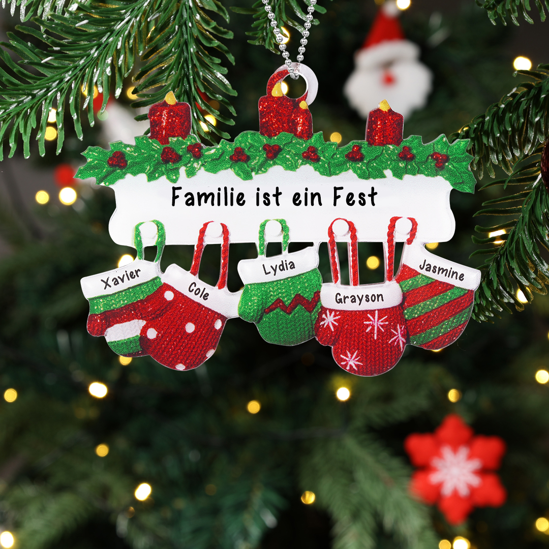Acryl Personalisierte 5 Namen & Text Handschuhe Weihnachtsornament Weihnachtsbaum Anhänger mit 5 Familienmitgliedern