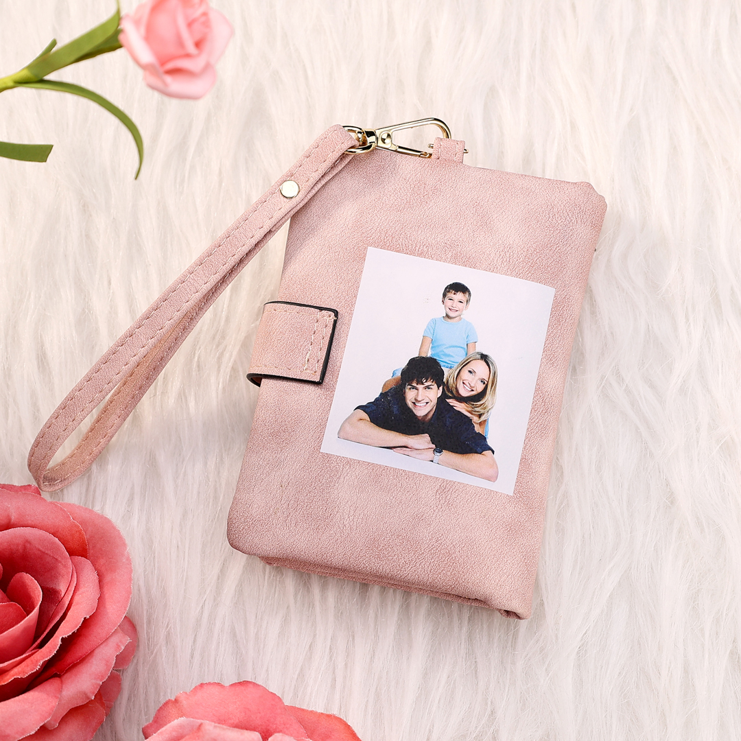 Personalisierter 1 Name & Geburtsblume & Foto Geldbörse & Foto & Datum Schlüsselanhänger Geschenkpackung Geschenkset mit Karte für Frau Freundin