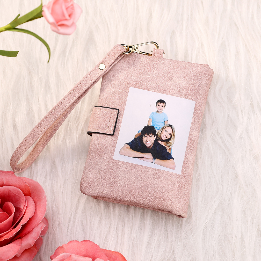 Personalisierter 1 Name & Geburtsblume & Foto Geldbörse & 2 Namen & Foto Schlüsselanhänger Geschenkpackung Geschenkset mit Karte für Frau Freundin