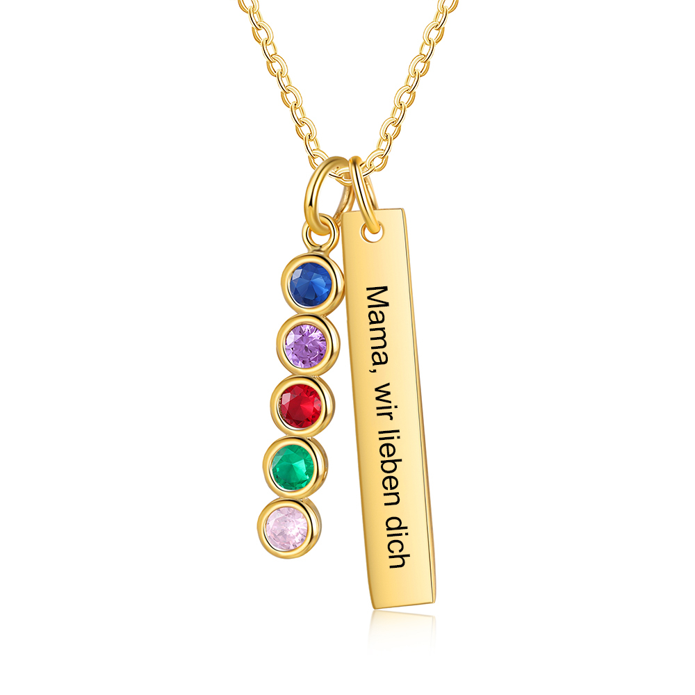 Personalisierter Text & 5 Geburtssteine rechteckige Golden Halskette