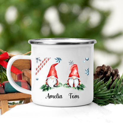 Emaille Tasse-Personalisierte 2 Namen Zwerg Weihnachts-Emaille Becher