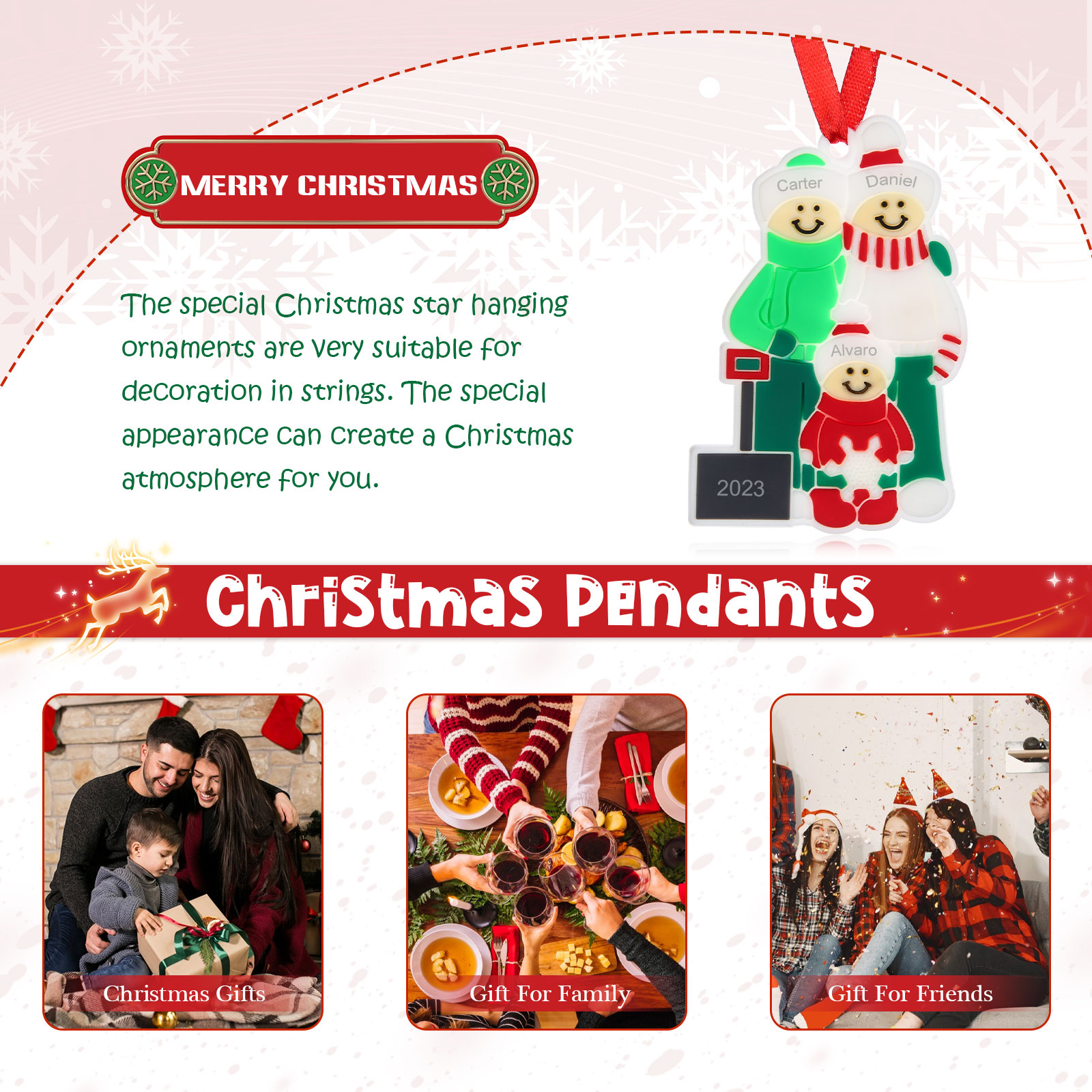 PVC Personalisierte 3 Namen & Jahr Schneeschaufel-Team Weihnachtsornament Weihnachtsbaum Anhänger mit 3 Familienmitgliedern