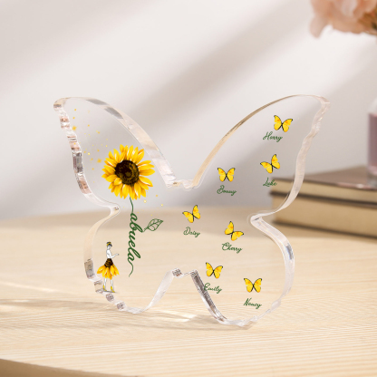 Schmetterling Acryl-Deko Personalisierte 7 Namen & Text Sonnenblume Familie Schreibtischdekoration