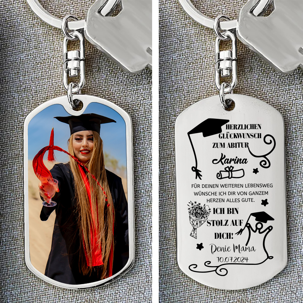 Personalisiertes Foto & Name & Datum & Text Schlüsselanhänger - Ich bin stolz auf dich - Abschluss Wunsch Geschenk