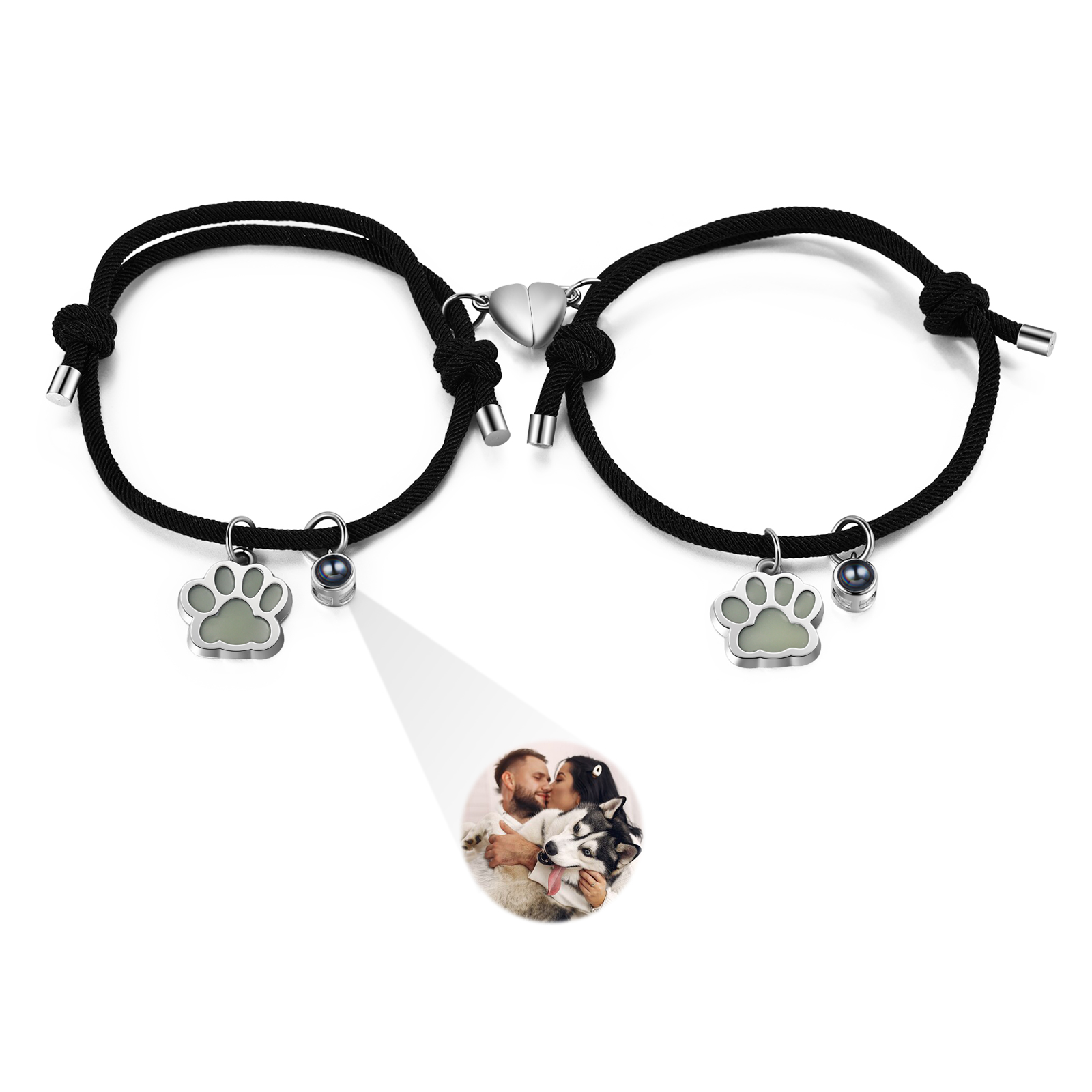 Personalisiertes Foto Projektion Magnet Fluoreszenz Hundepfote Paar Armbänder