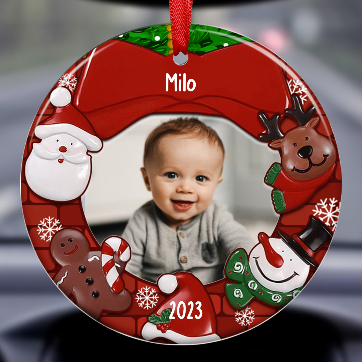 Acryl Weihnachtsornament-Personalisiertes Foto & Name & Jahr Rund Baby Ornament/Schlüsselanhänger mit Schlüsselring