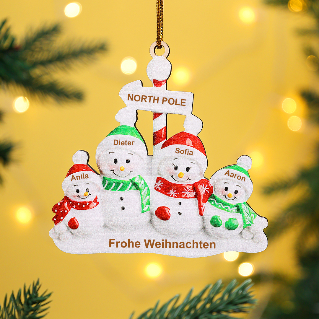 Holz Personalisierte 4 Namen & Text Arktis Schneemann Weihnachtsornament Weihnachtsbaum Anhänger