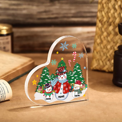 Personalisierte 3 Namen Schneemann & Weihnachtsbaum Familie Weihnachten Acryl-Deko-Schreibtischdekoration