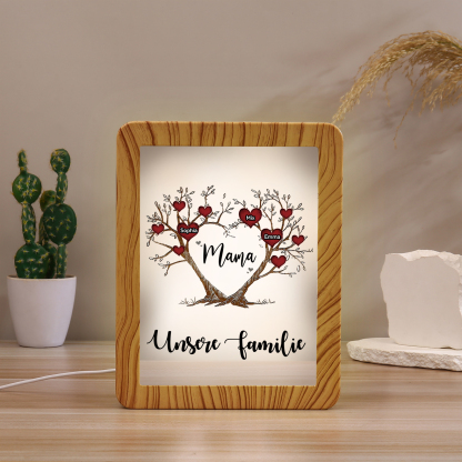 Personalisierte 2 Texte & 3 Namen Familienbaum Familie Spiegelrahmen Nachtlicht LED-Licht