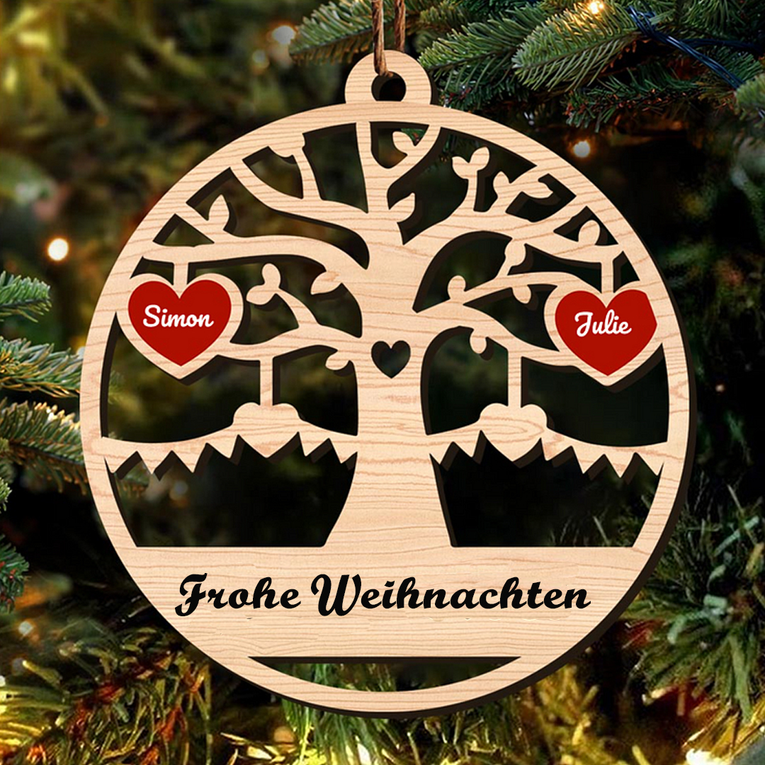 Holz Personalisierte 2 Namen & Text Familienstammbaum Rund Weihnachtsornament mit 2 Familienmitgliedern 