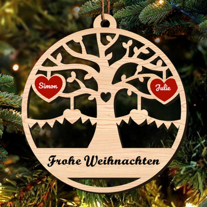 Holz Personalisierte 2 Namen & Text Familienstammbaum Rund Weihnachtsornament mit 2 Familienmitgliedern 