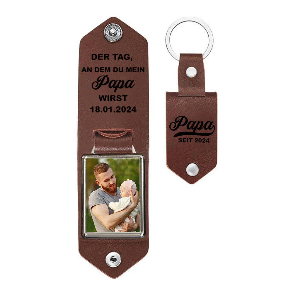 Personalisiertes Foto & Datum & Jahr-Der Tag, an dem du mein Papa wirst-Leder Schlüsselanhänger für Vater