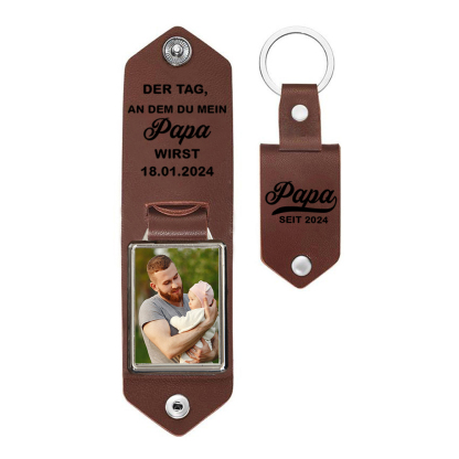Personalisiertes Foto & Datum & Jahr-Der Tag, an dem du mein Papa wirst-Leder Schlüsselanhänger für Vater