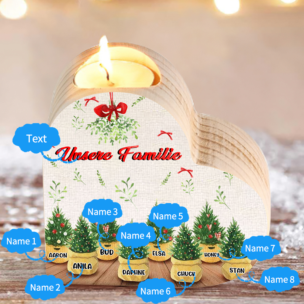 Personalisierte 8 Namen & Text Zimmerpflanze Familie Herzform Kerzenhalter für Großmutter