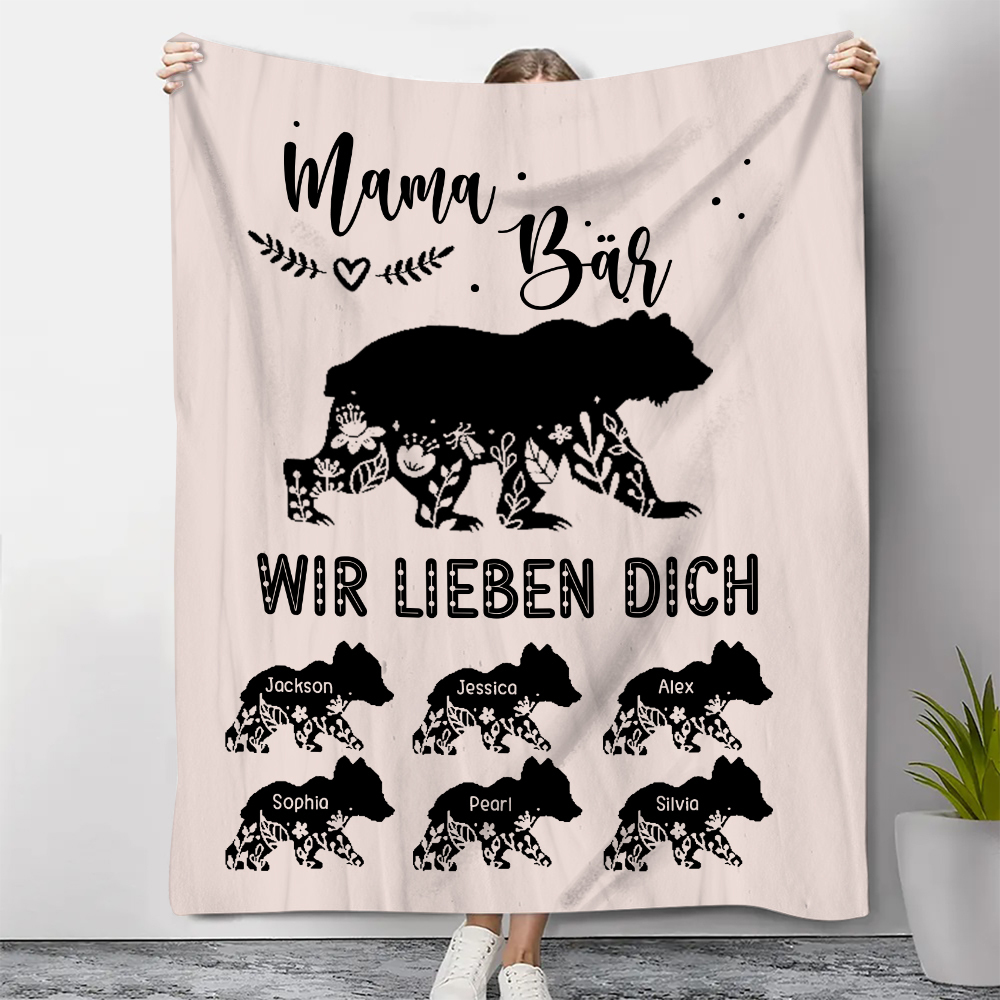 Personalisierbare 6 Namen Mama Bär Wir lieben dich Rosa Decke - Geschenk für Mutter