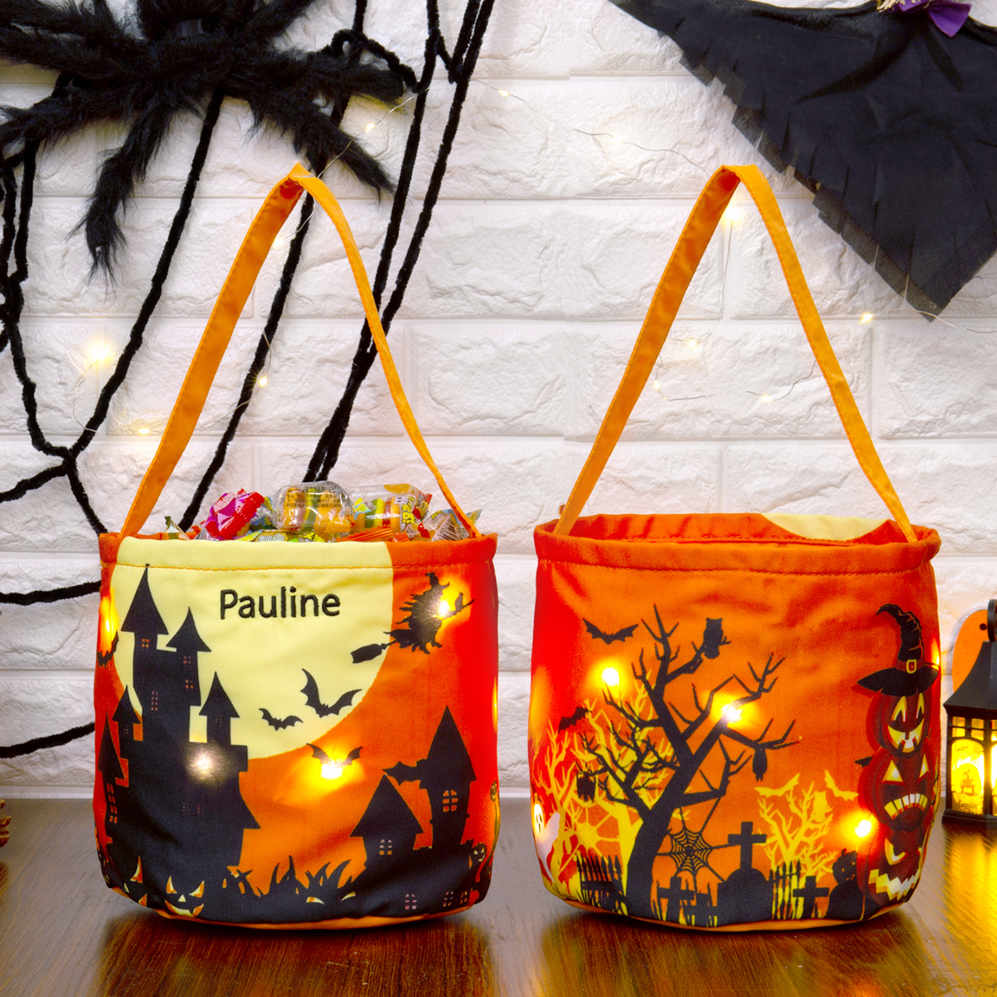 Personalisierter Name Halloween Tasche Süßes Oder Saures Süßigkeiten Tasche mit Led Licht