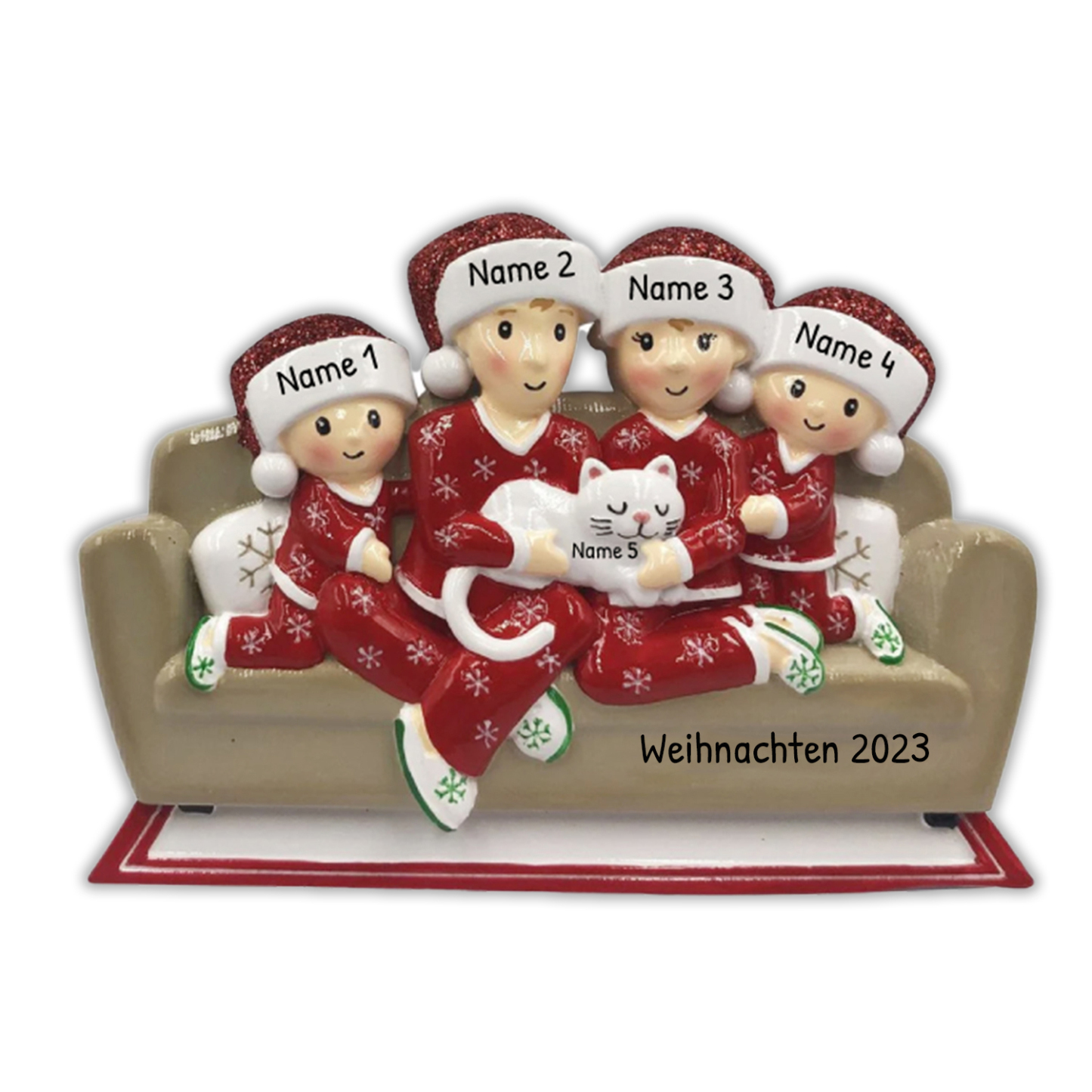Holz Personalisiertes  4 Namen + 1 Katze Name & Text Weihnachtsornament