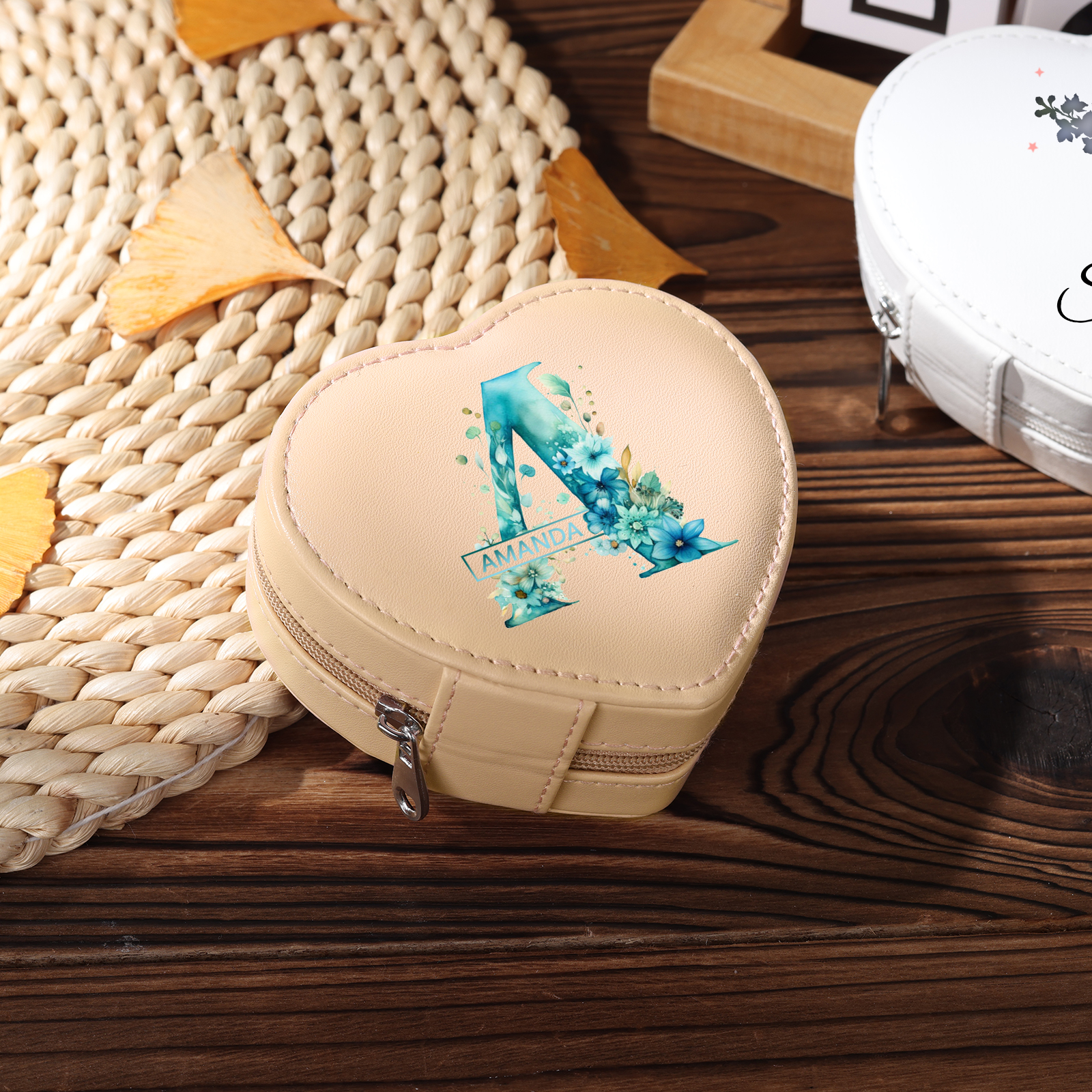 Personalisierter Name & Buchstabe Herz PU Leder Schmuckaufbewahrung Schmuckzubehör Aufbewahrungsbox für Schmuck