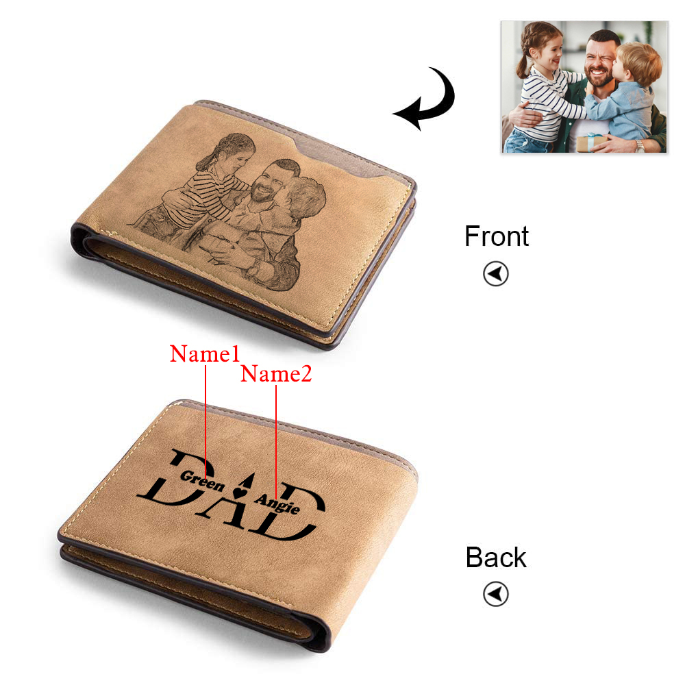 Personalisierte vintage Herren-Wallet mit Foto-Name-Gravur für Papa — “DAD”