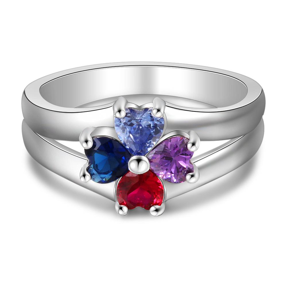 Personalisierte Mutter Ring mit 4 simulierten Geburtssteinen eingraviert 4 Namen Familienring Geschenk für Mama