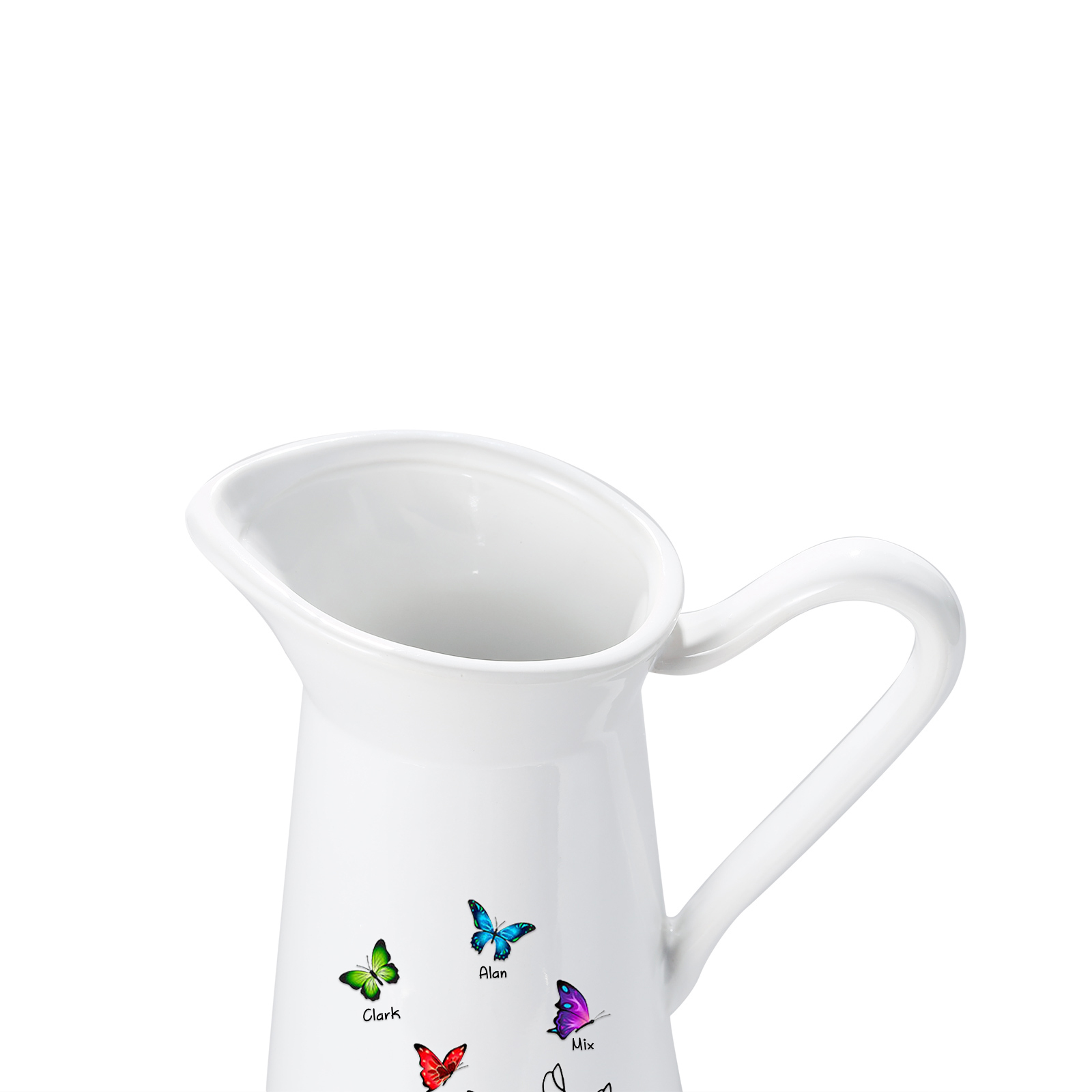 Personalisierte 4 Namen & Text Schmetterling in der Hand Gießvase mit Henkel Familie Vase