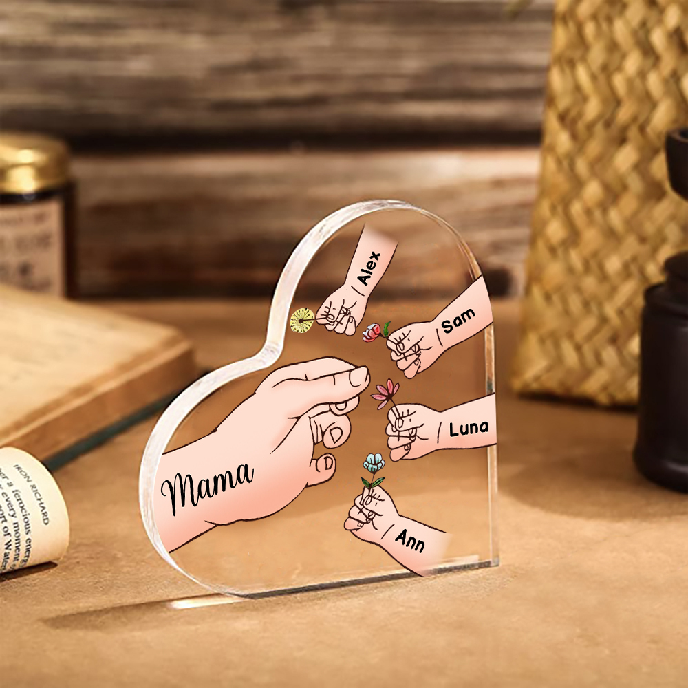 Personalisierte 5 Namen Mama Hand Familie Acryl-Deko Schreibtischdekoration für Mutter
