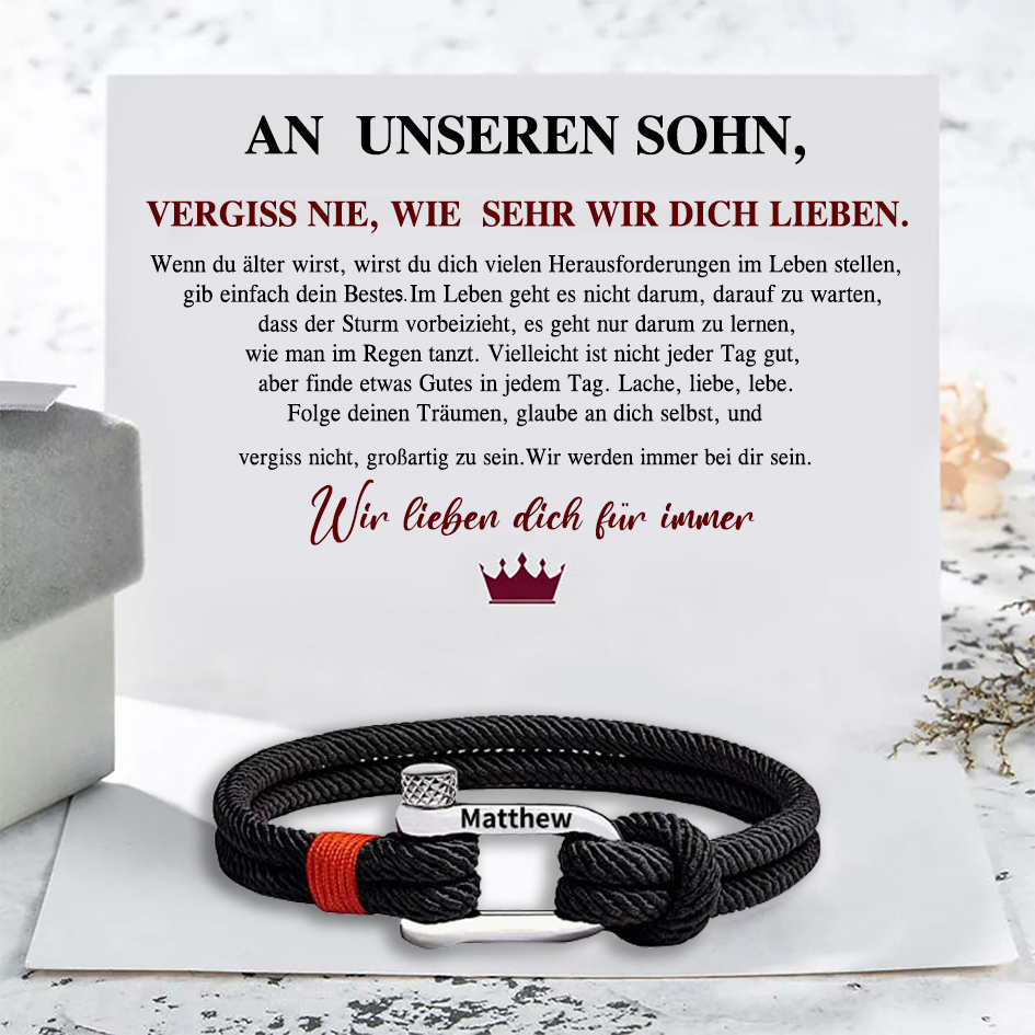 Herren Personalisierter 1 Name Edelstahl Hufeisenschnalle Handseil Armband-An unseren Sohn-Geschenk mit Nachrichtenkarte