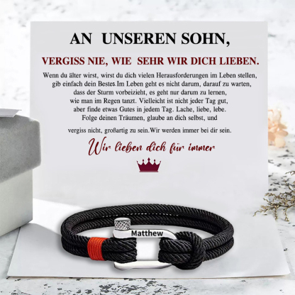 Herren Personalisierter 1 Name Edelstahl Hufeisenschnalle Handseil Armband-An unseren Sohn-Geschenk mit Nachrichtenkarte