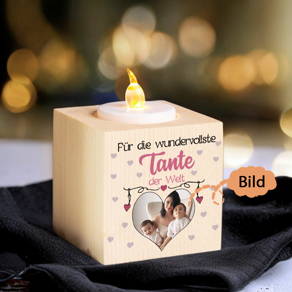 Holz Kompliment Kerzenhalter 1 bedruckte Seite Personalisiertes Foto-Für die wundervollste Tante der Welt-Geschenk für Tante