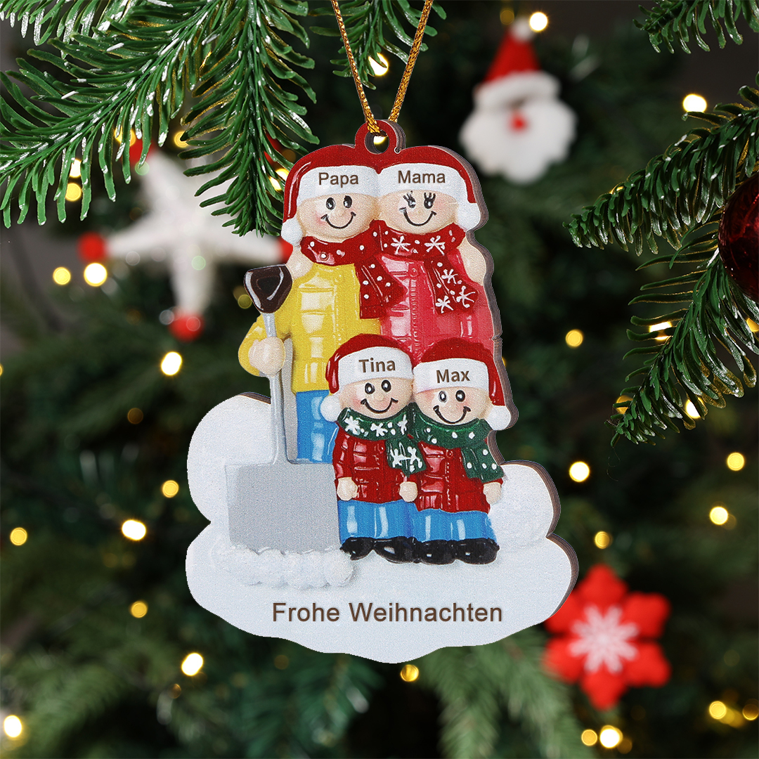 Holz Personalisierter Text & 2-5 Namen Familie Schneeschaufelteam Ornament Weihnachtsornament