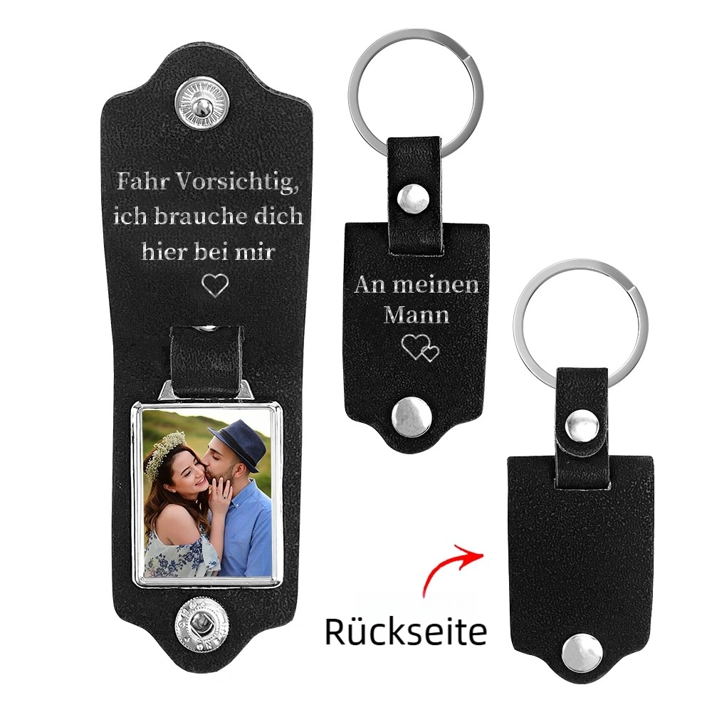 Personalisiertes Foto & 2 Texte Leder Schlüsselanhänger